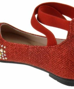 Link Girl's Larissa 83K Little Girls Rhinestone Elastic Strap Ballet Flats