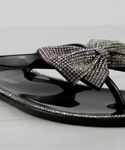 Forever Lucid 13 Womens Rhinestone Embellished Bow Jelly Flip Flops Women's