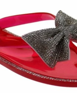 Forever Lucid 13 Womens Rhinestone Embellished Bow Jelly Flip Flops Women's