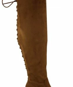 Top Moda Women's Lucy-22 Womens Low Heeled Tie Up Thigh High Boots