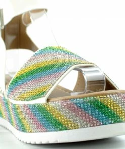 Forever Luxury 96 Women's Rhinestone Wide Band Buckled Platform Sandals