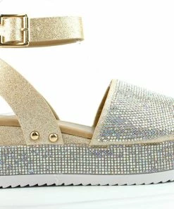 Forever Luxury 96 Women's Rhinestone Wide Band Buckled Platform Sandals