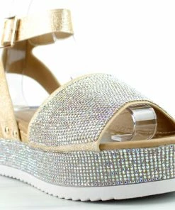 Forever Luxury 96 Women's Rhinestone Wide Band Buckled Platform Sandals