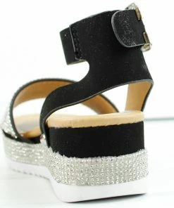 Link Luxury 96k Little Buckle Girl's Platform Wide Rhinestone Band Sandals