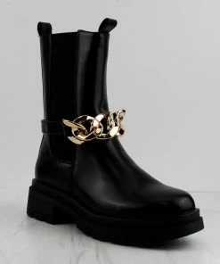 Mixxshuzz Women's TIA Womens Slip On Chain Accented Ankle Boots