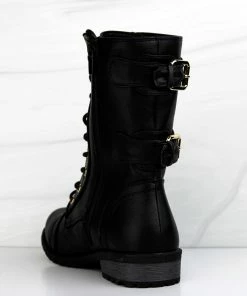 Forever Mango 71 Womens Double Buckle/Zipper Embellished Lace Up Combat Boots Women's
