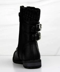 Forever Mango 72K Little Girls Double Buckle Embellished Sweater Cuff Lace Up Combat Boots