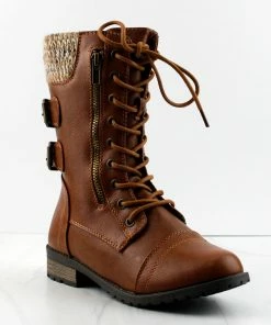 Forever MANGO-72 Womens Lace Up Buckle Embellished Boots Women's