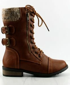 Forever MANGO-72 Womens Lace Up Buckle Embellished Boots Women's