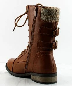 Forever MANGO-72 Womens Lace Up Buckle Embellished Boots Women's