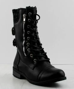 Forever MANGO-72 Womens Lace Up Buckle Embellished Boots Women's