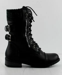 Forever MANGO-72 Womens Lace Up Buckle Embellished Boots Women's
