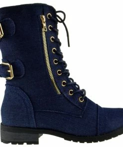 Forever Mango 71 Womens Double Buckle/Zipper Embellished Lace Up Combat Boots Women's