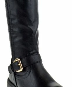 SHOE BARGAIN WAREHOUSE (WWW.SBWSHOES.COM) Mango L7 Women's Stitched Buckled Knee High Boot