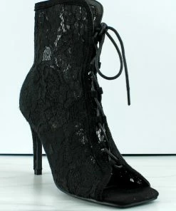 MATA Women's Mesh Up Womens Peep Toe Lace Up Stilleto Booties