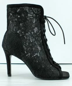 MATA Women's Mesh Up Womens Peep Toe Lace Up Stilleto Booties