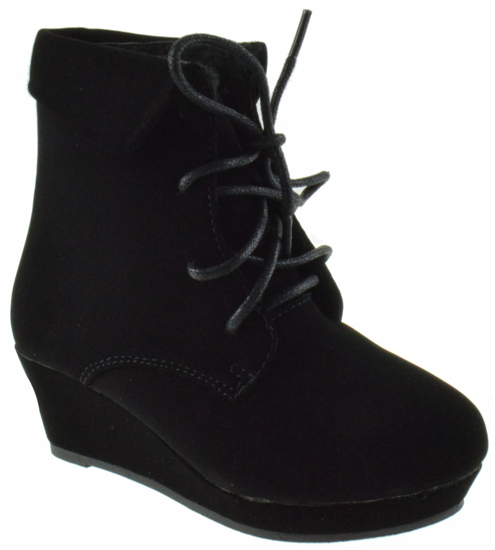 QQ Girls Mia 25 Girls Lace Up Ankle Wedged Booties 7 QQ Girls Mia 25 Girls Lace Up Ankle Wedged Booties