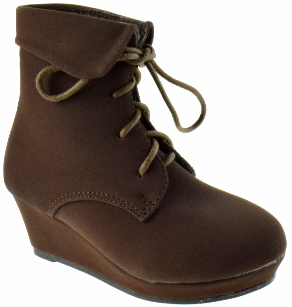 QQ Girls Mia 25 Girls Lace Up Ankle Wedged Booties 3 QQ Girls Mia 25 Girls Lace Up Ankle Wedged Booties