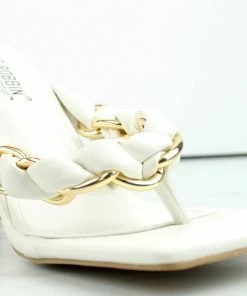 Lemonade Milah Women's Twisted Chain Heeled Thong Sandals