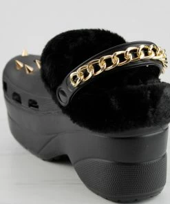 Lemonade Women's Monster Womens Rubber Fur Trimmed Spiky High Platform Clogs