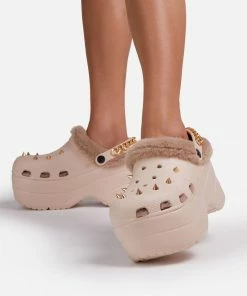 Lemonade Women's Monster Womens Rubber Fur Trimmed Spiky High Platform Clogs