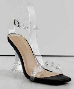 SHOE BARGAIN WAREHOUSE (WWW.SBWSHOES.COM) Pleasure 03 Womens Gem Embellished Lucite Strap Pyramid Heels