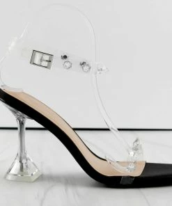 SHOE BARGAIN WAREHOUSE (WWW.SBWSHOES.COM) Pleasure 03 Womens Gem Embellished Lucite Strap Pyramid Heels
