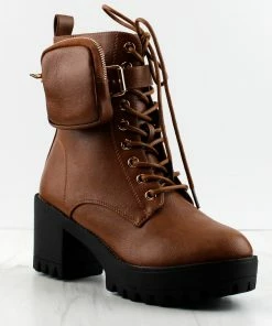 Forever Women's Pacific-33 Womens Pouch Accented Ankle Tie Up Wide Sole Boots