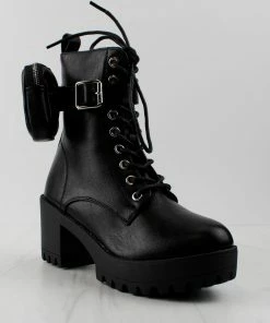 Forever Women's Pacific-33 Womens Pouch Accented Ankle Tie Up Wide Sole Boots