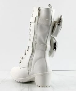 Link Pacific-34k Little Girls Pouch Accent Knee High Tie Up Boots Combat Boots