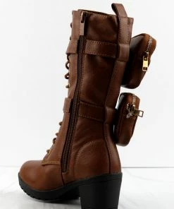 Link Pacific-34k Little Girls Pouch Accent Knee High Tie Up Boots Combat Boots