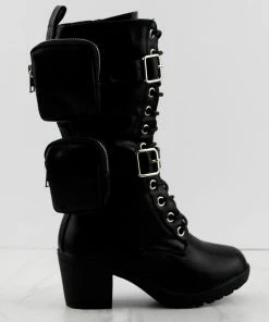 Link Pacific-34k Little Girls Pouch Accent Knee High Tie Up Boots Combat Boots