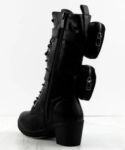 Link Pacific-34k Little Girls Pouch Accent Knee High Tie Up Boots Combat Boots