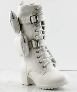 Link Pacific-34k Little Girls Pouch Accent Knee High Tie Up Boots Combat Boots