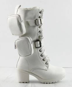 Link Pacific-34k Little Girls Pouch Accent Knee High Tie Up Boots Combat Boots