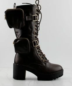 Forever Pacific-34 Womens Pouch Accented Knee High Tie Up Boots