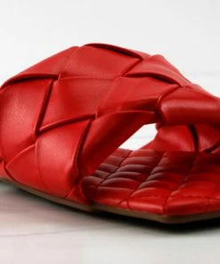 Forever Padded 18 Womens Woven Band Padded Squared Toe Slip On Sandals