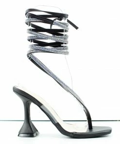 Bamboo Women's Pleasure 13 Womens Rhinestone Wrap Up Pyramid Heel Sandals