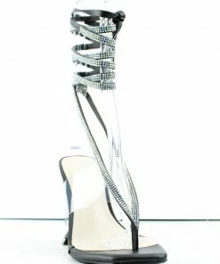 Bamboo Women's Pleasure 13 Womens Rhinestone Wrap Up Pyramid Heel Sandals