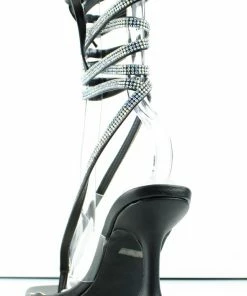 Bamboo Women's Pleasure 13 Womens Rhinestone Wrap Up Pyramid Heel Sandals