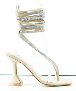 Bamboo Women's Pleasure 13 Womens Rhinestone Wrap Up Pyramid Heel Sandals