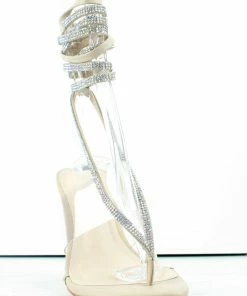 Bamboo Women's Pleasure 13 Womens Rhinestone Wrap Up Pyramid Heel Sandals