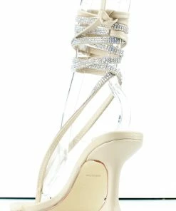 Bamboo Women's Pleasure 13 Womens Rhinestone Wrap Up Pyramid Heel Sandals