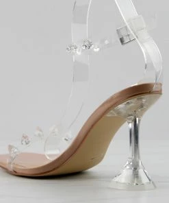 SHOE BARGAIN WAREHOUSE (WWW.SBWSHOES.COM) Pleasure 03 Womens Gem Embellished Lucite Strap Pyramid Heels