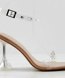SHOE BARGAIN WAREHOUSE (WWW.SBWSHOES.COM) Pleasure 03 Womens Gem Embellished Lucite Strap Pyramid Heels