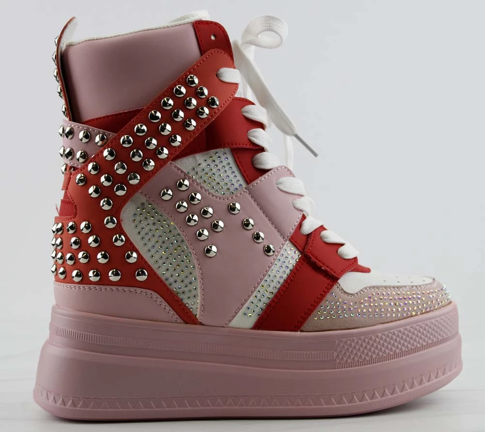 Anthony Wang Women's Quince 03 Womens Stud/Rhinestone High Top Platform Fashion Sneakers 6 Anthony Wang Women's Quince 03 Womens Stud/Rhinestone High Top Platform Fashion Sneakers
