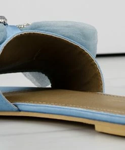 Lemonade Richess Women's Embellished Bow Round Toe Flat Slip On Sandals