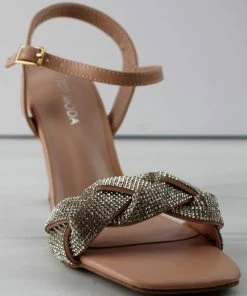 Top Moda Roadie 8 Women's Braided Mid Heel Rhinestone Stiletto Sandals