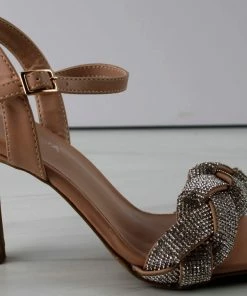 Top Moda Roadie 8 Women's Braided Mid Heel Rhinestone Stiletto Sandals