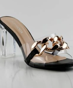 Top Moda Selma 8 Women's Chain Link Embellished Clear Heeled Sandals